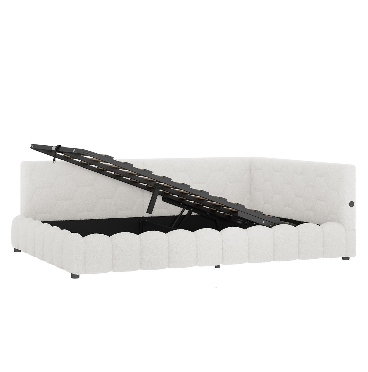 POLSTERBETT aus Vliesimitat 140x200 cm in Weiß mit LED & USB-C-Ladefunktion - Weiß, Textil (140/200cm) - Modfu
