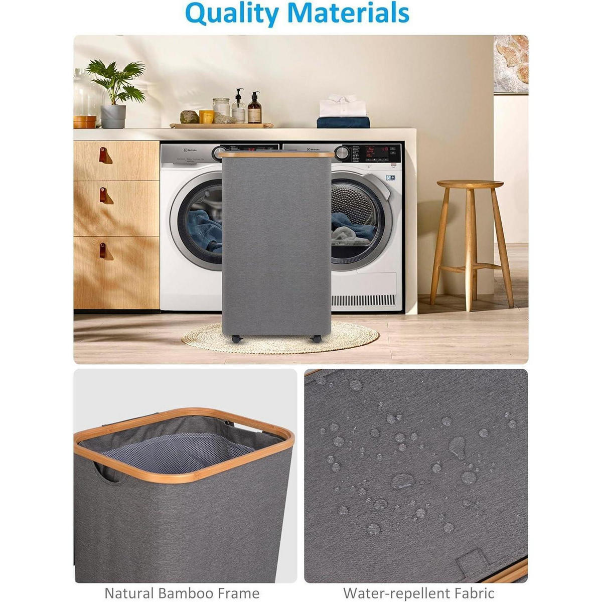 WÄSCHEKORB mit Rollen 100L Grau - Grau, Textil (33/75/44cm)