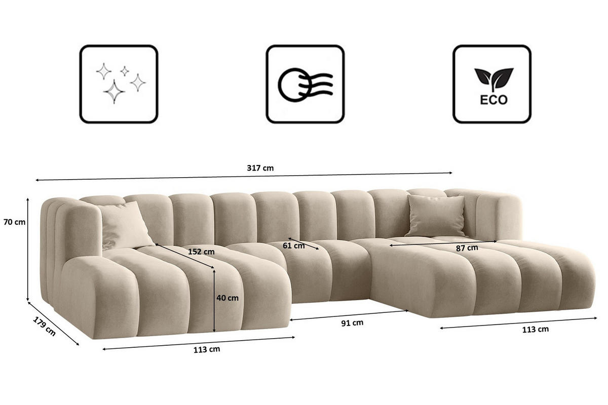 ECKSOFA U-from Grand modular Stoff Salvador Beige - Beige, Holz (317/179cm) - Kaiser Möbel