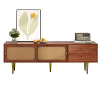 LOWBOARD 160/40/60 cm aus MDF mit Rattan-Schiebetüren Walnussfarben - Weiß, Holzwerkstoff (160/60/40cm) - Modenvie