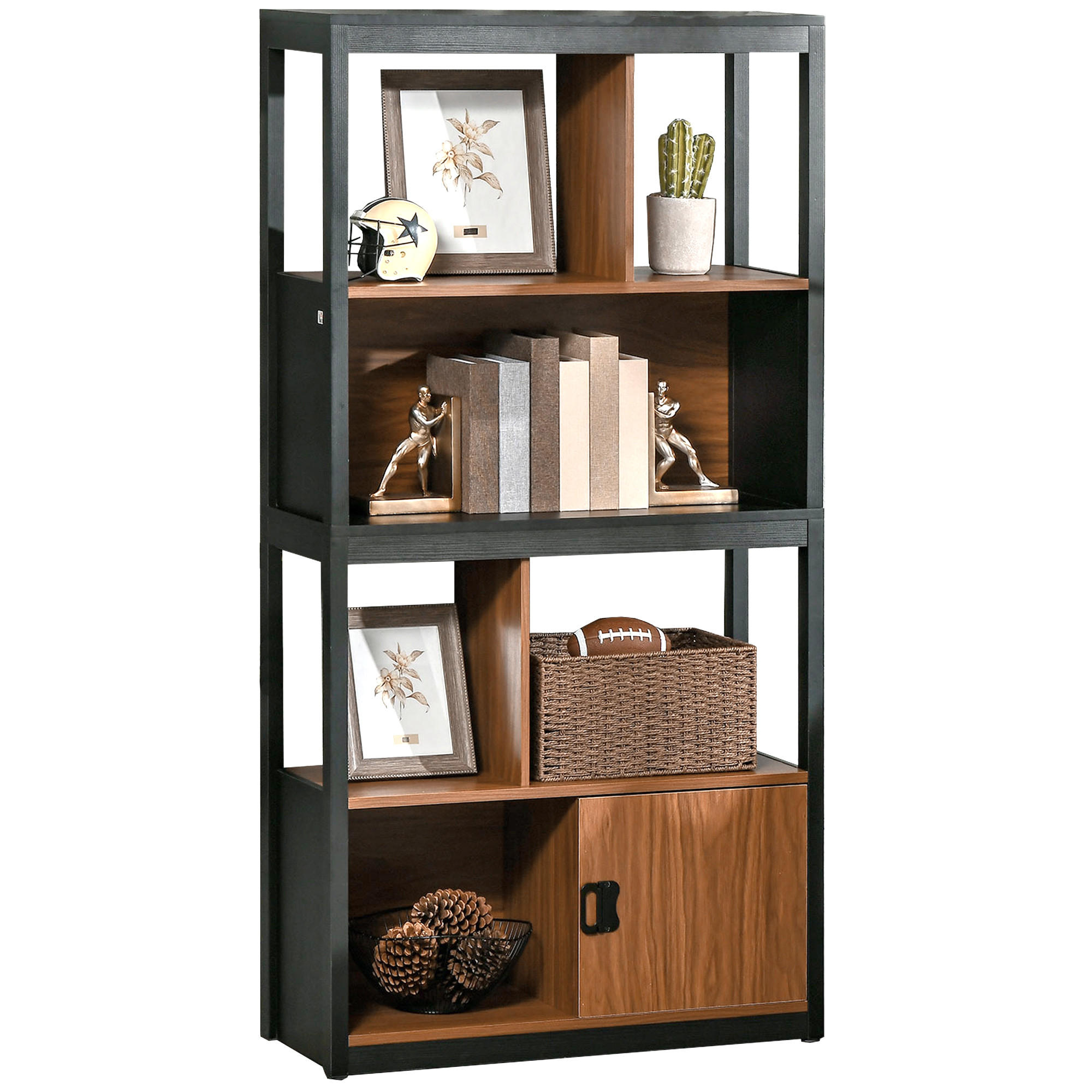 BÜCHERREGAL,OFFEN 4 Ebenen Schrankfach 76,5x30x150cm,braun-schwarz - Schwarz, Holzwerkstoff (76.5/150/30cm) - Vallsero