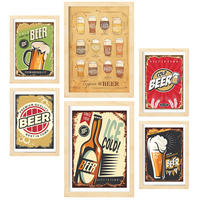 POSTER Set Mit 6 Bier-Retro-Werbung Größe A3 & A4 Rahmen aus hellem Holz - Beige, Papier (29.7/1cm) - Nacnic
