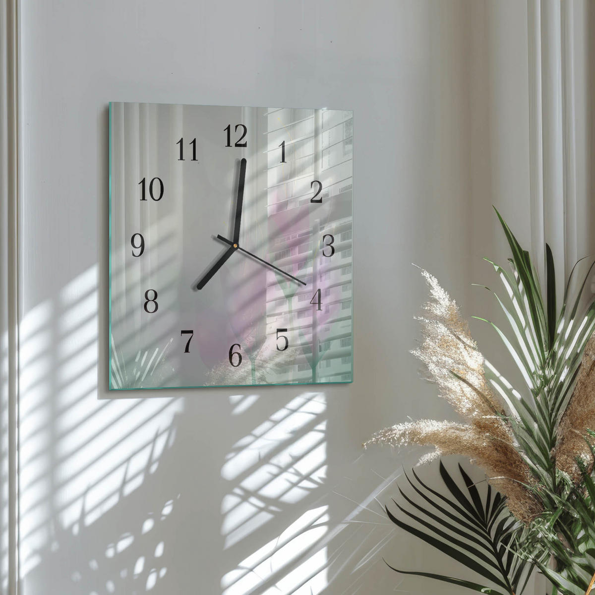 WANDUHR 30x30 cm - Blumen - Pink, Glas (30/30/0.4cm) - TULUP
