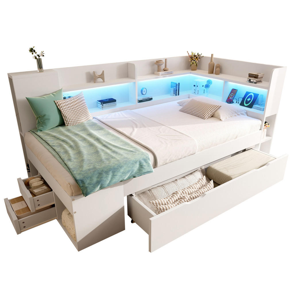 CHICFURN POSTEL 90/200 cm v bílé barvě s úložným prostorem, LED, USB a Type-C