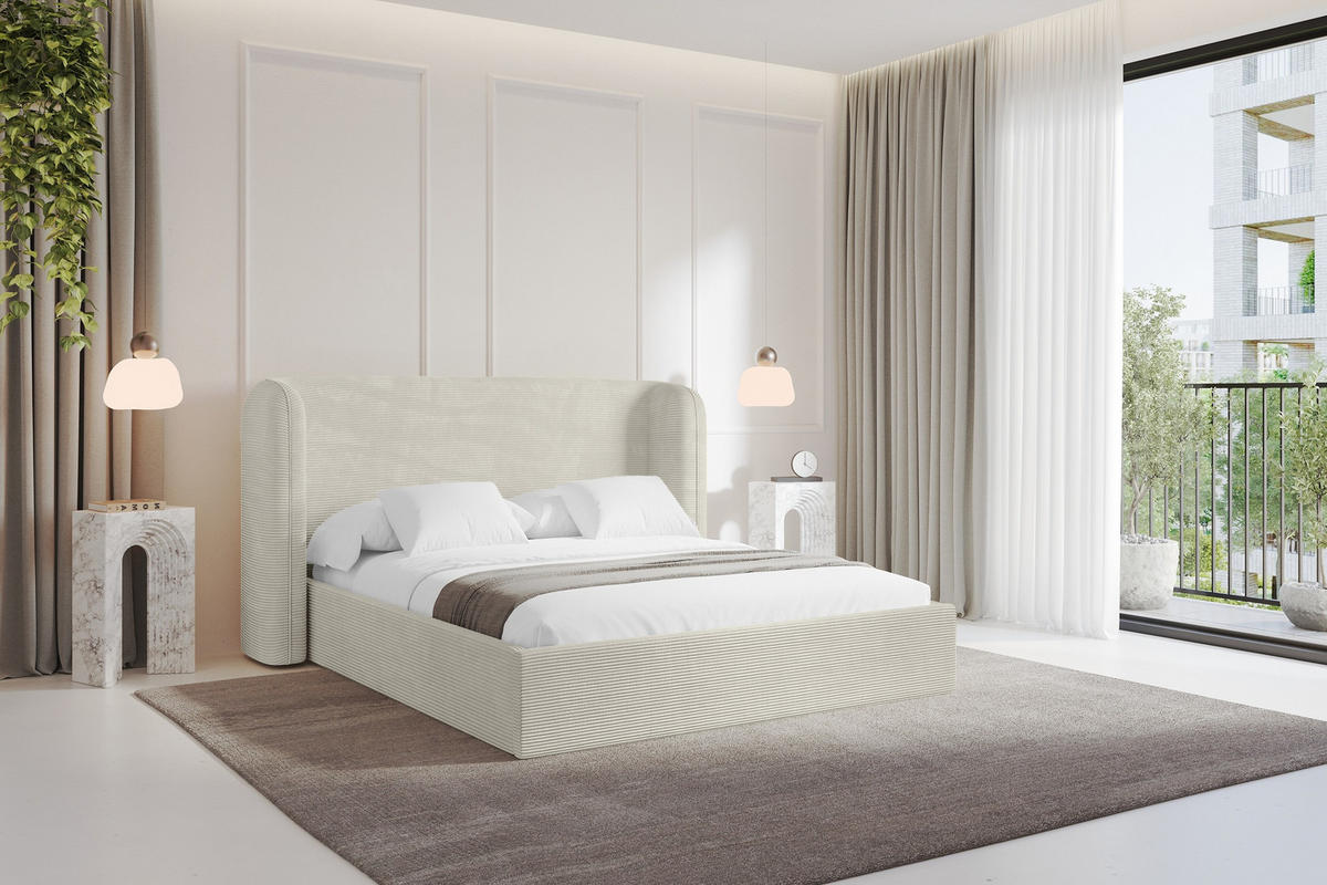 POLSTERBETT mit Bettkasten und Lattenrost, Boxbett ohne Matratze - ESTI 160x200 Creme - Creme, Holzwerkstoff/Textil (160/200cm) - ALTDECOR