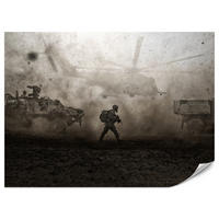 FOTOTAPETE für Jugendzimmer Wüste Militär Hubschrauber Panzer 200x140 - Beige/Schwarz, Papier (200/140cm) - Muralo