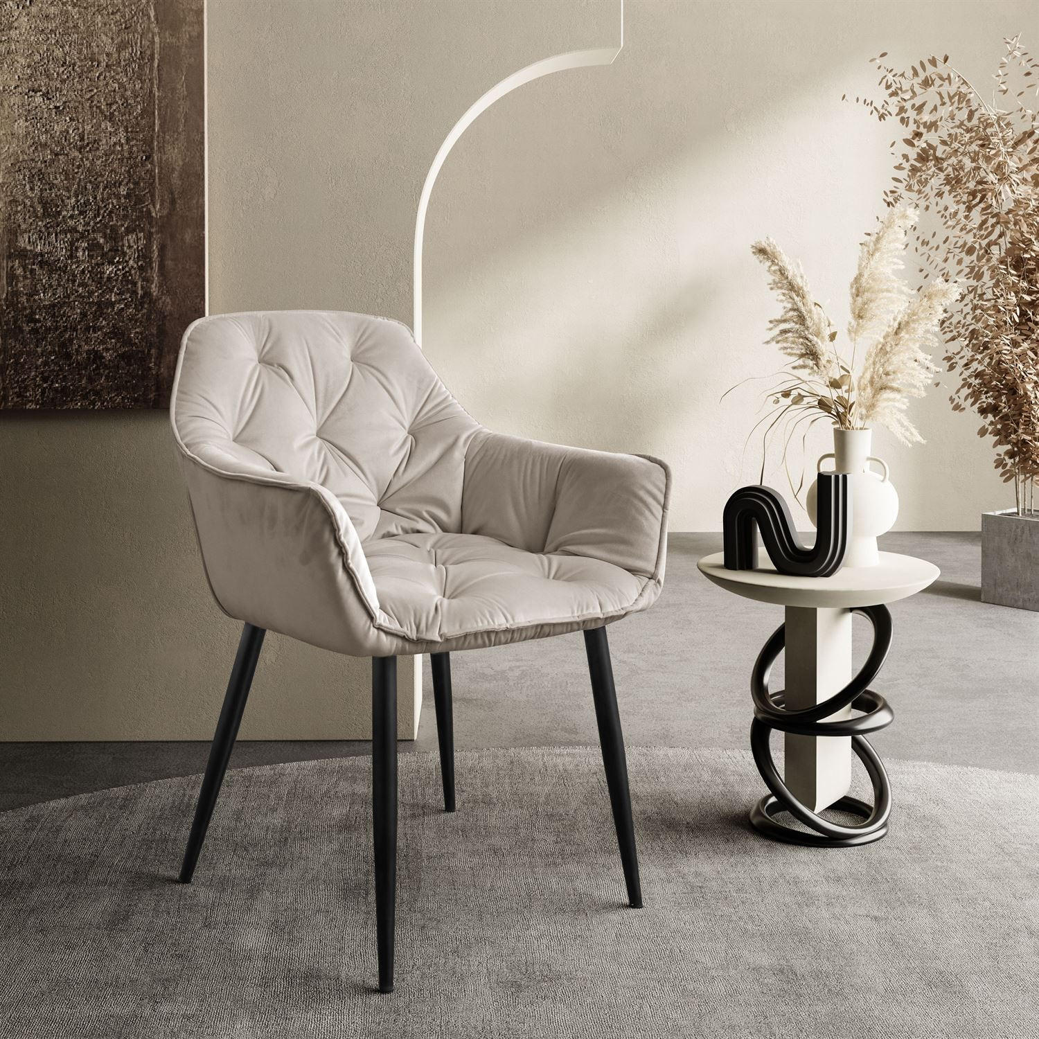 Thumbnail - Lookway Armlehnenstuhl, Beige, Textil, 60x96x46 cm, Esszimmer, Stühle, Esszimmerstühle, Armlehnenstühle