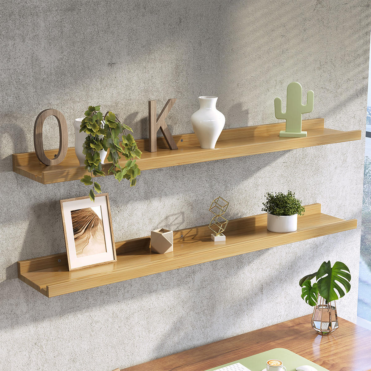 WANDREGAL Linus Naturholz 90 x 4 cm 2er Set - Eichefarben, Holzwerkstoff (90/4/15cm) - Vicco