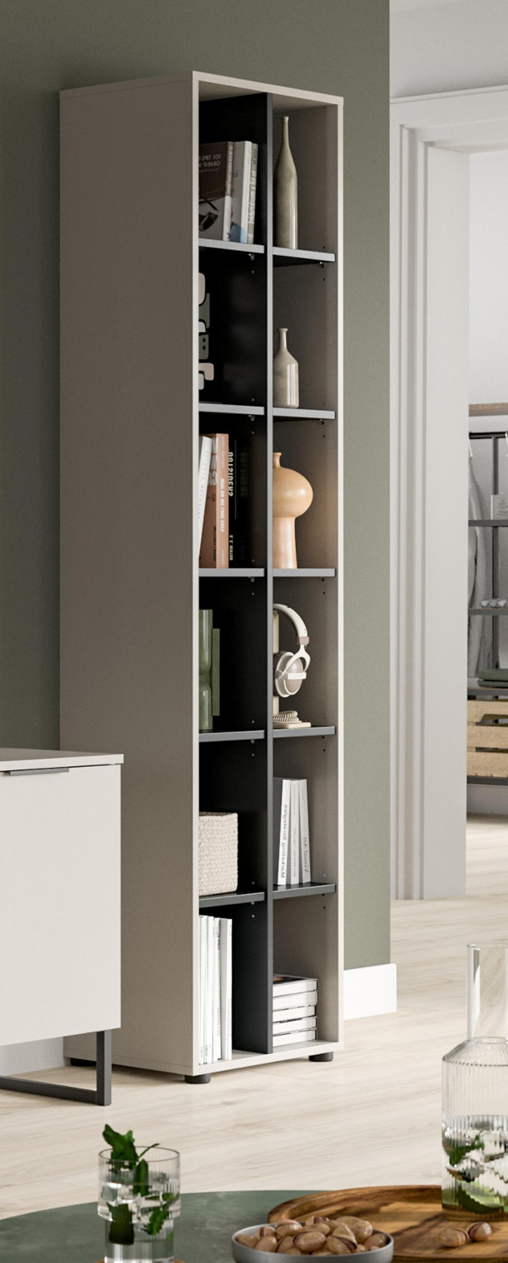 REGAL Kaschmir, schwarz 45 cm, Standregal mit 12 Fächern - Kaschmir/Schwarz, Holzwerkstoff/Kunststoff (45/192/35cm) - Inn.Furn