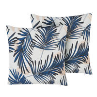 GARTENKISSEN 2er-Set Palmenmotiv blau 45/45 cm Elati - Blau, Textil (45/45cm) - Beliani
