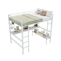 HOCHBETT 140/200 cm aus Metall mit Schreibtisch und Regalen in Weiß - Weiß, Metall (140/200cm) - Flora Grace
