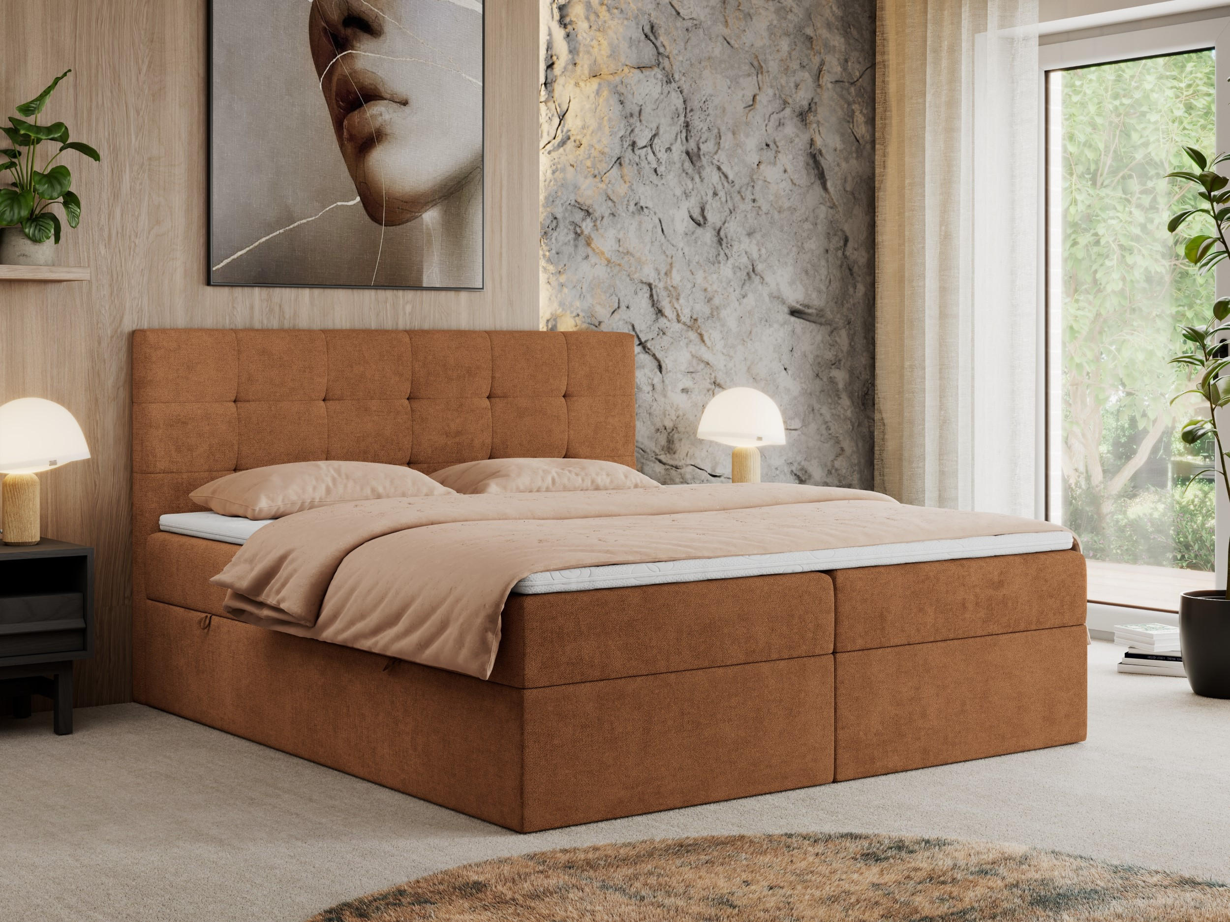 BOXBETT CENTO 180/200 Orange Strukture - H3 - Orange, Holz/Textil (180/200cm) - MKS