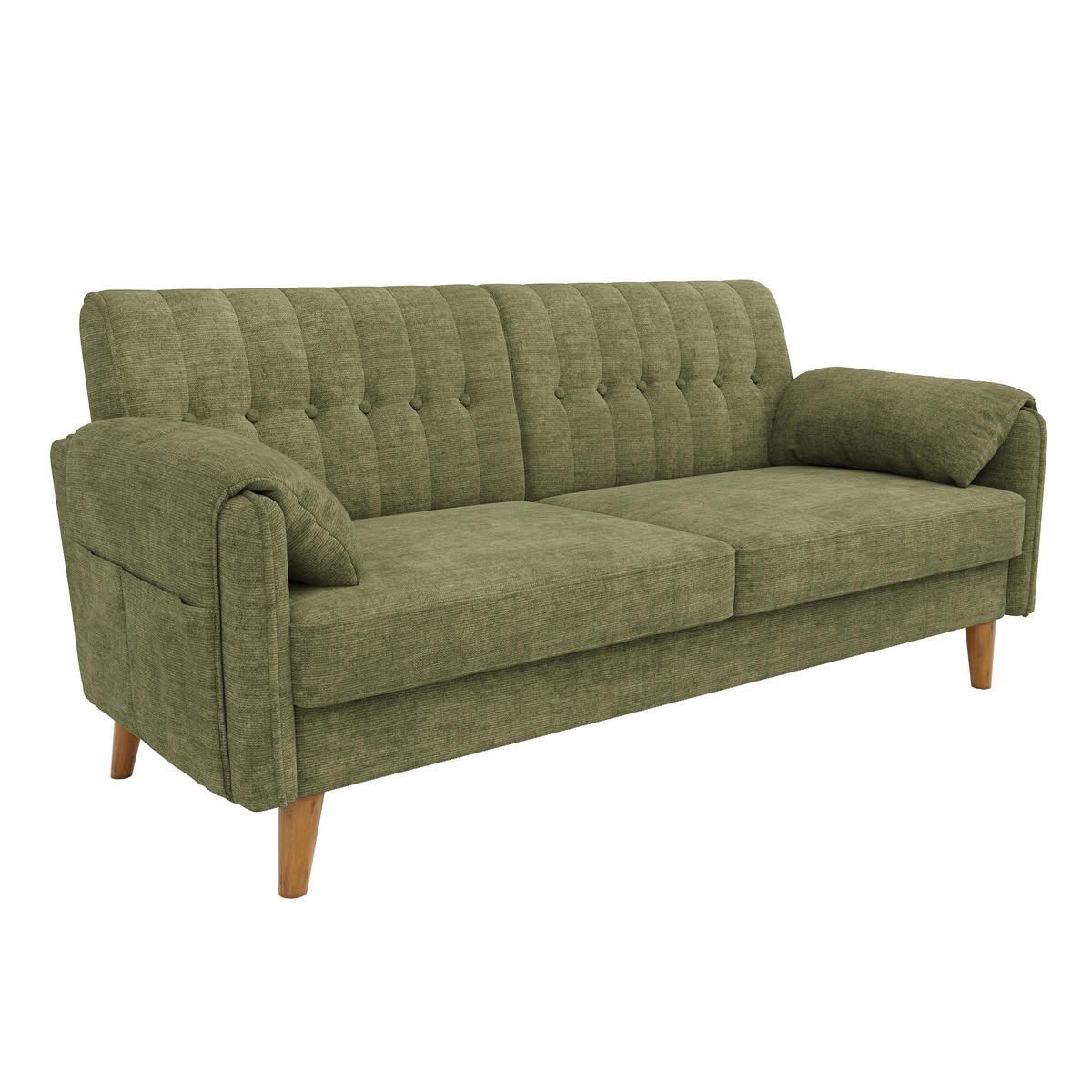 SOFA 2-Sitzer, Grün, Chenille, Stepplehne, Seitentaschen - Grün, Textil (79/83.5/161.5cm)