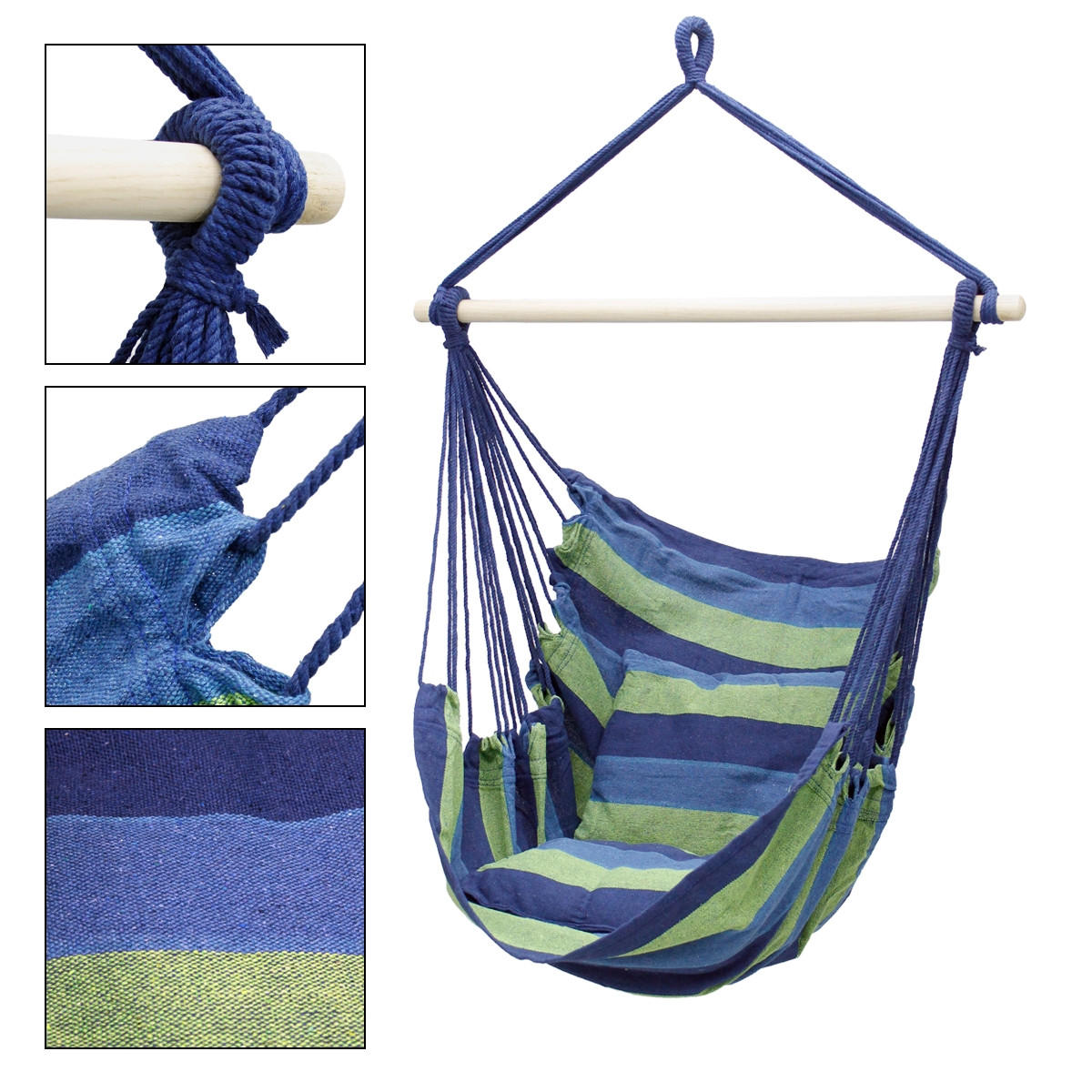 HÄNGESESSEL Baumwolle, Blau/Grün - Blau, Holz (90/120/60cm) - ECD-Germany