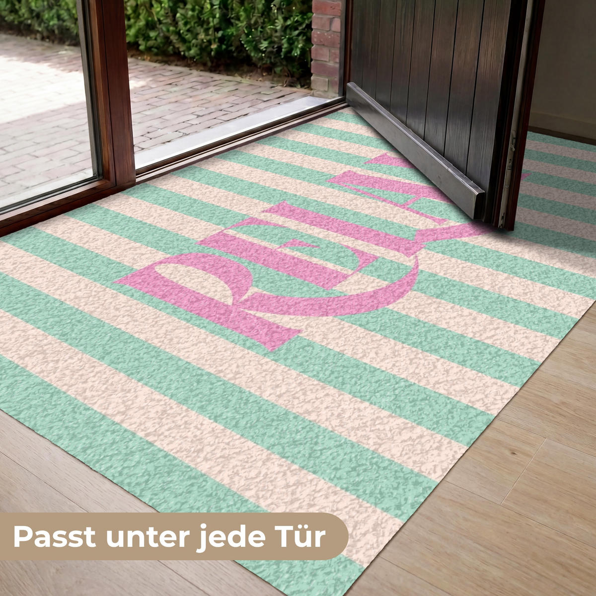 FUSSMATTE Rosa – Grün – Streifen – Entspannung 150x90 cm - Mintgrün, Kunststoff (150/0.4cm) - MuchoWow