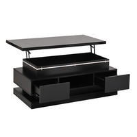 COUCHTISCH anhebbar Schwarz 2 Schubladen LED 100x50x40cm - Schwarz, Holzwerkstoff (100/50/40cm) - FLIEKS