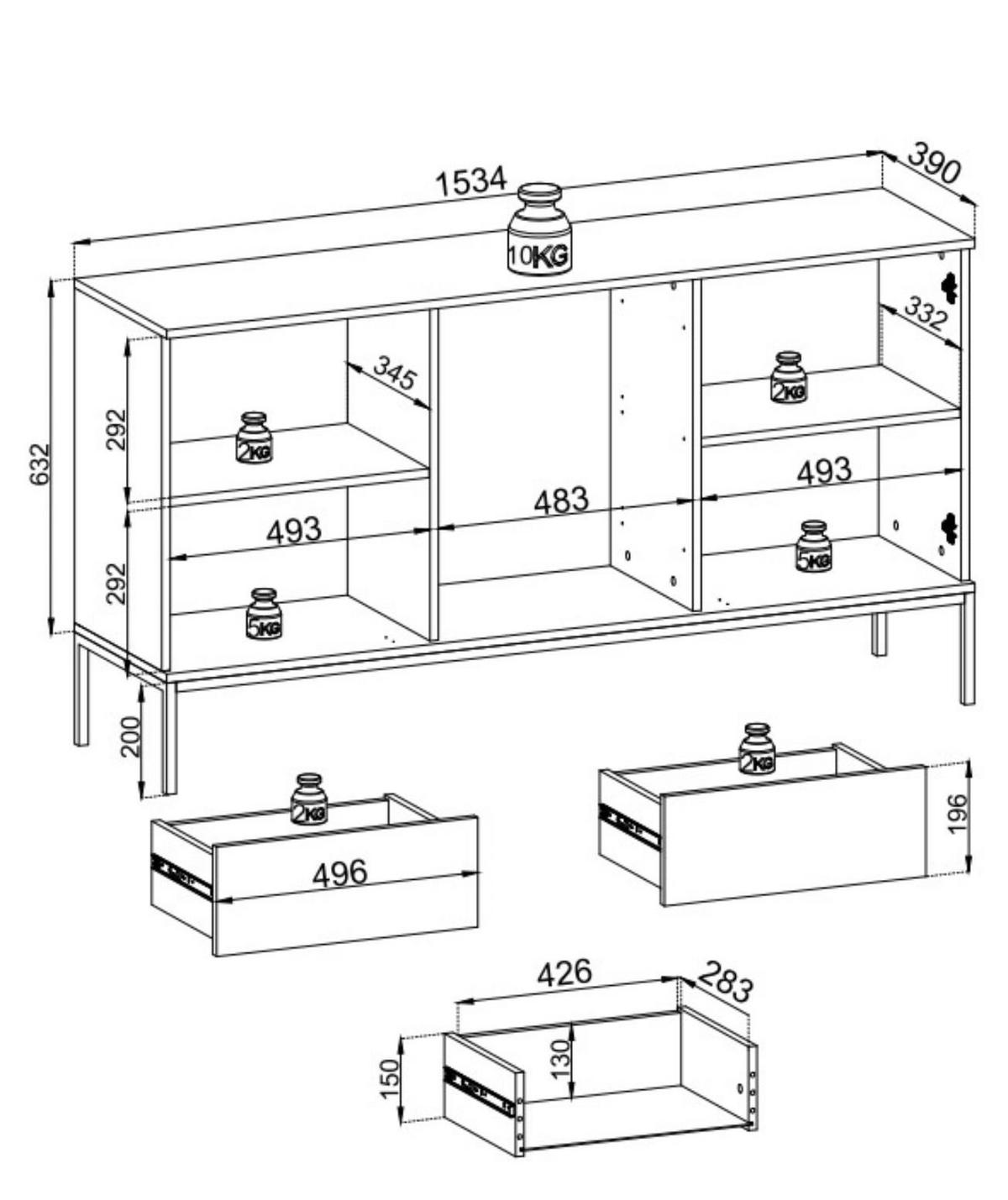KOMMODE Sentino Kaschmir, Kombikommode mit LED - Kaschmir, Holzwerkstoff/Metall (154/83/39cm) - Bettso
