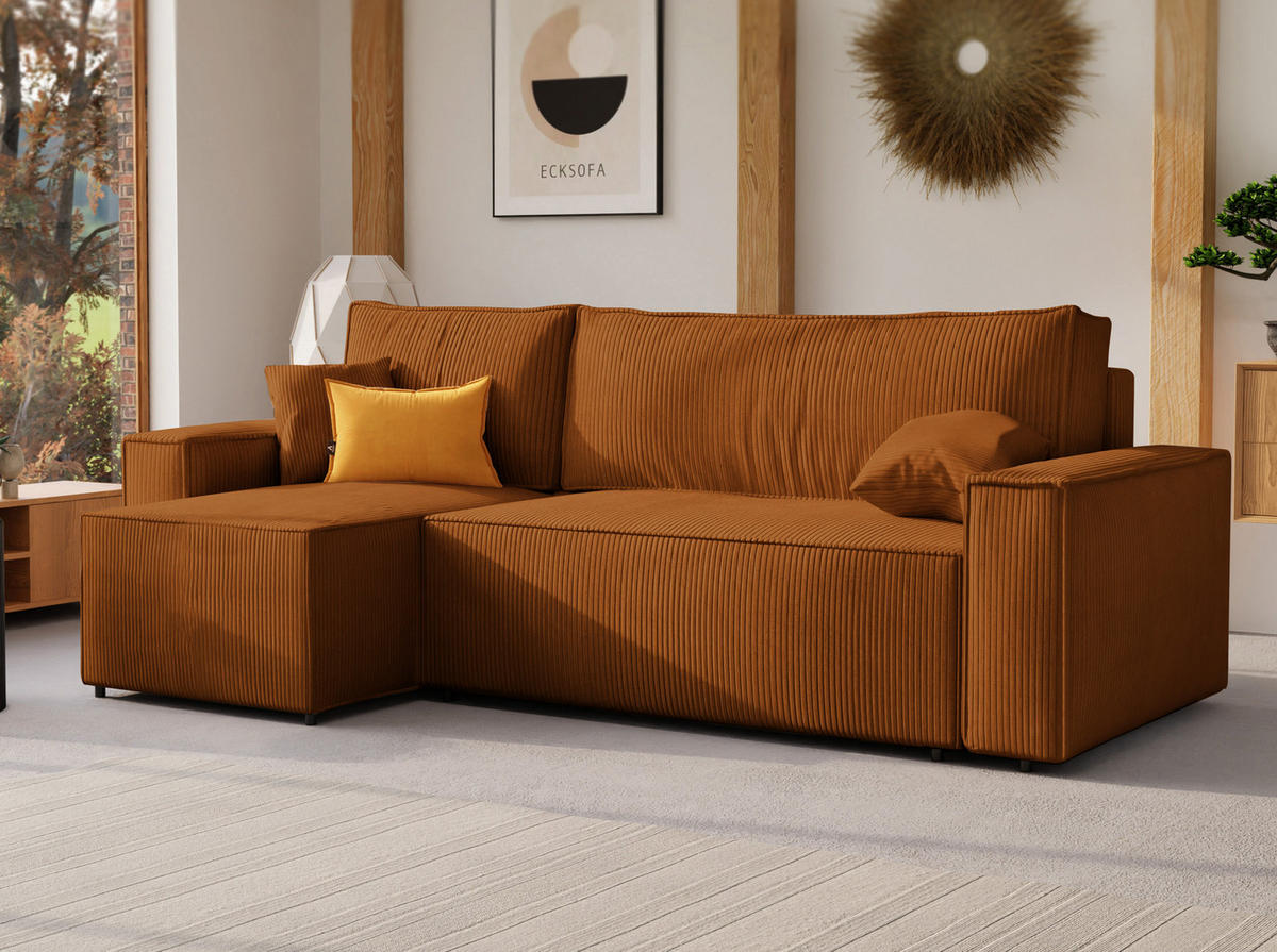 ECKSOFA Paris mit Schlaffunktion Cord - Braun/Honig, Textil (244/155cm) - Idohome