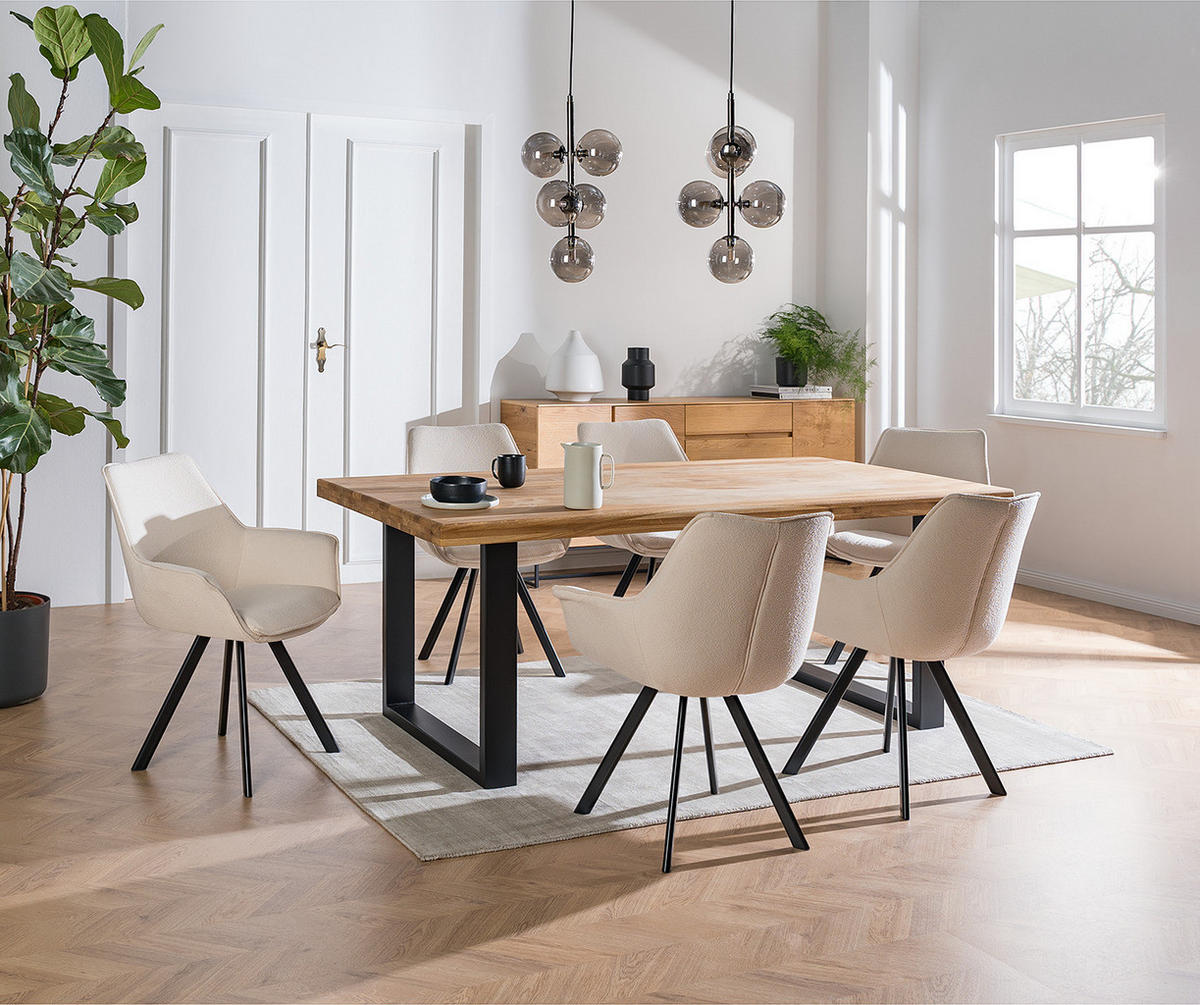 ESSTISCH - Metall / Massivholz - Schwarz - Eichefarben/Schwarz, Holz/Metall (100/160/77cm) - home24