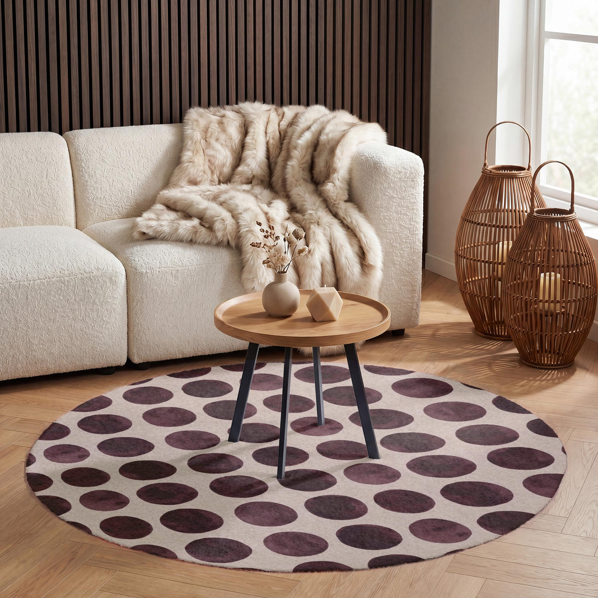 TEPPICH - Polka dots - Muster - Braun - 120x120 cm - Dunkelbraun, Kunststoff/Textil (120/0.4cm) - OnlyWow