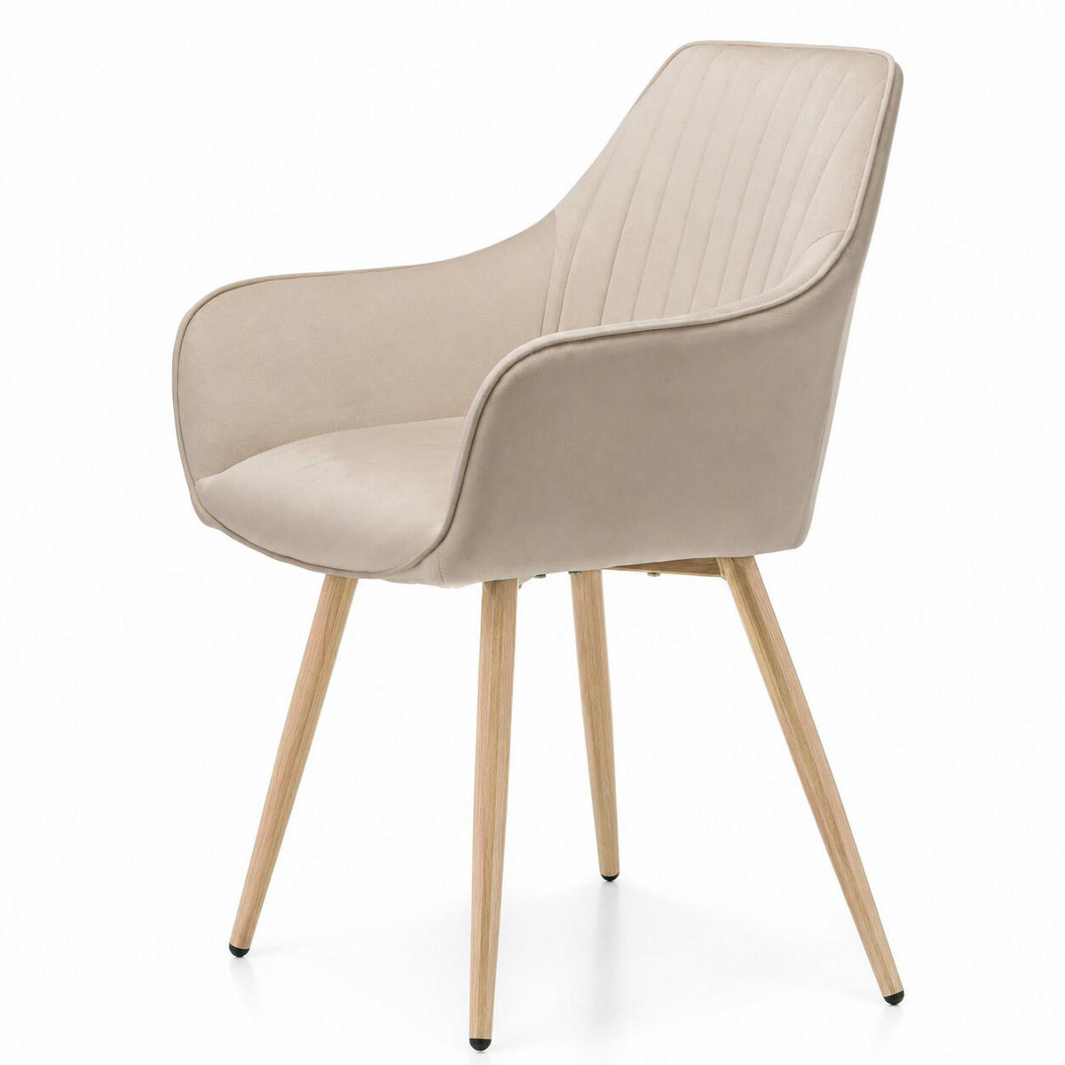 STUHL PASSO gepolstert mit Steppung - beige, Beine in Holzoptik - Samt Velours - Ecru/Eichefarben, Textil/Metall (58/87/60cm) - NEW HOME