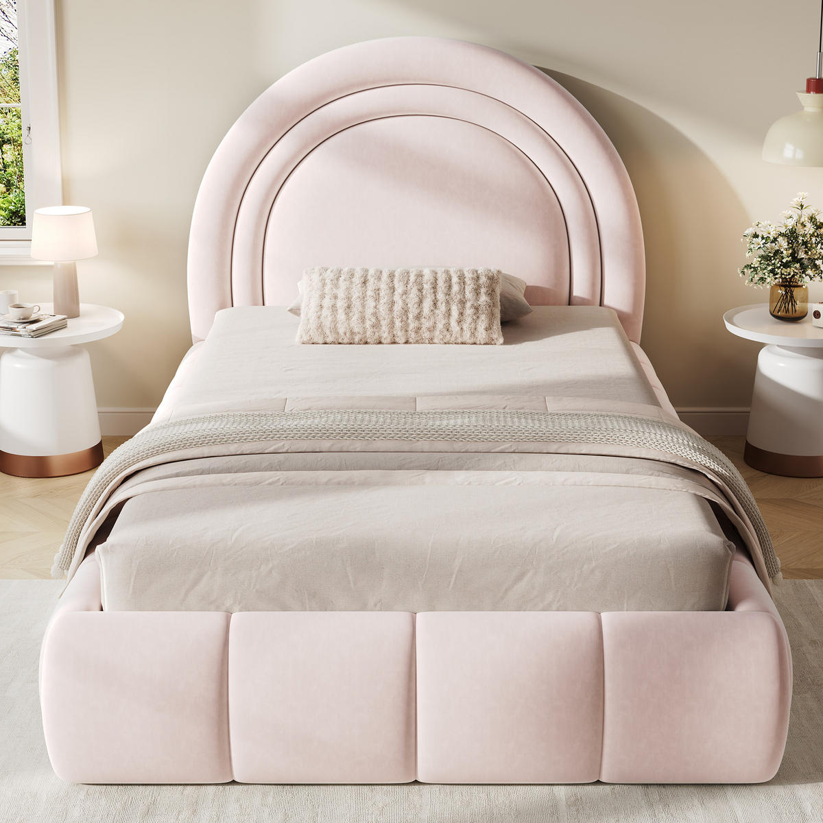 KINDERBETT Rosa Samt 90x200 Hydraulik Stauraum Lattenrost - Pink, Textil (90/200cm) - FLIEKS