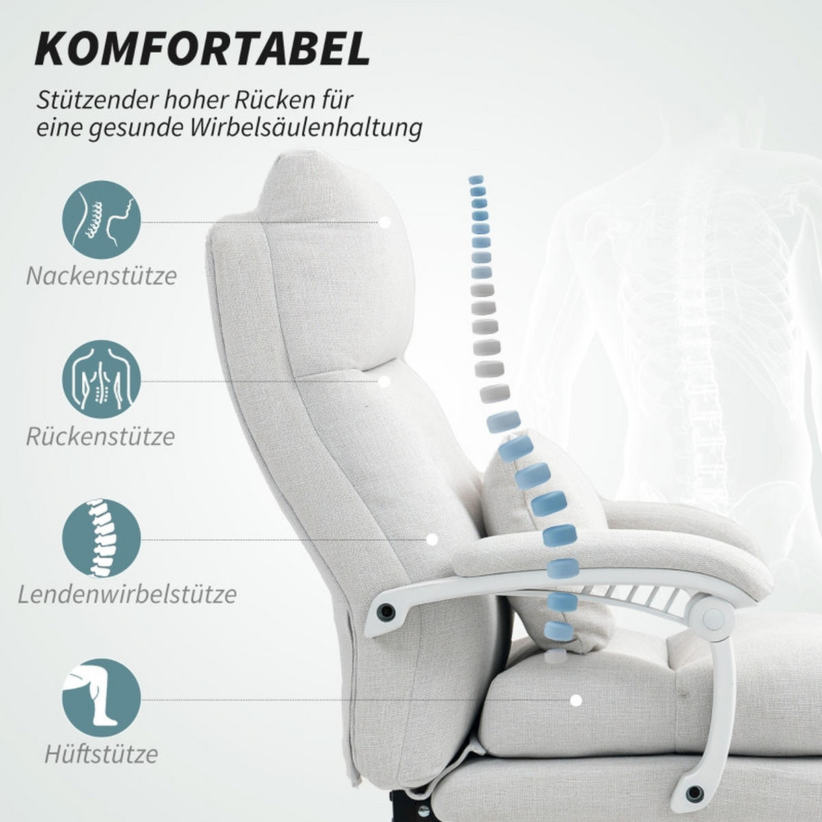 ERGONOMISKA snurrstolar med svankstöd och fotstöd, krämvita - Multicolor, Metall (68/122/70cm) - SHOPENTRA