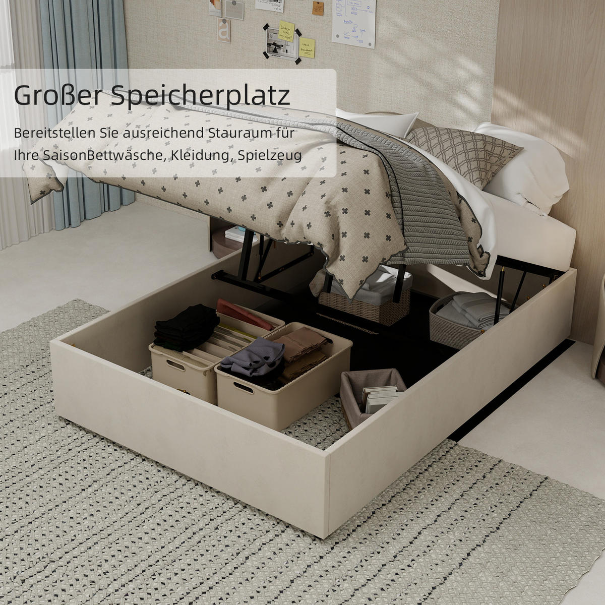 POLSTERBETT 140/200 cm in Beige Stoff - Beige, Holzwerkstoff/Textil (140/200cm) - WISHDOR