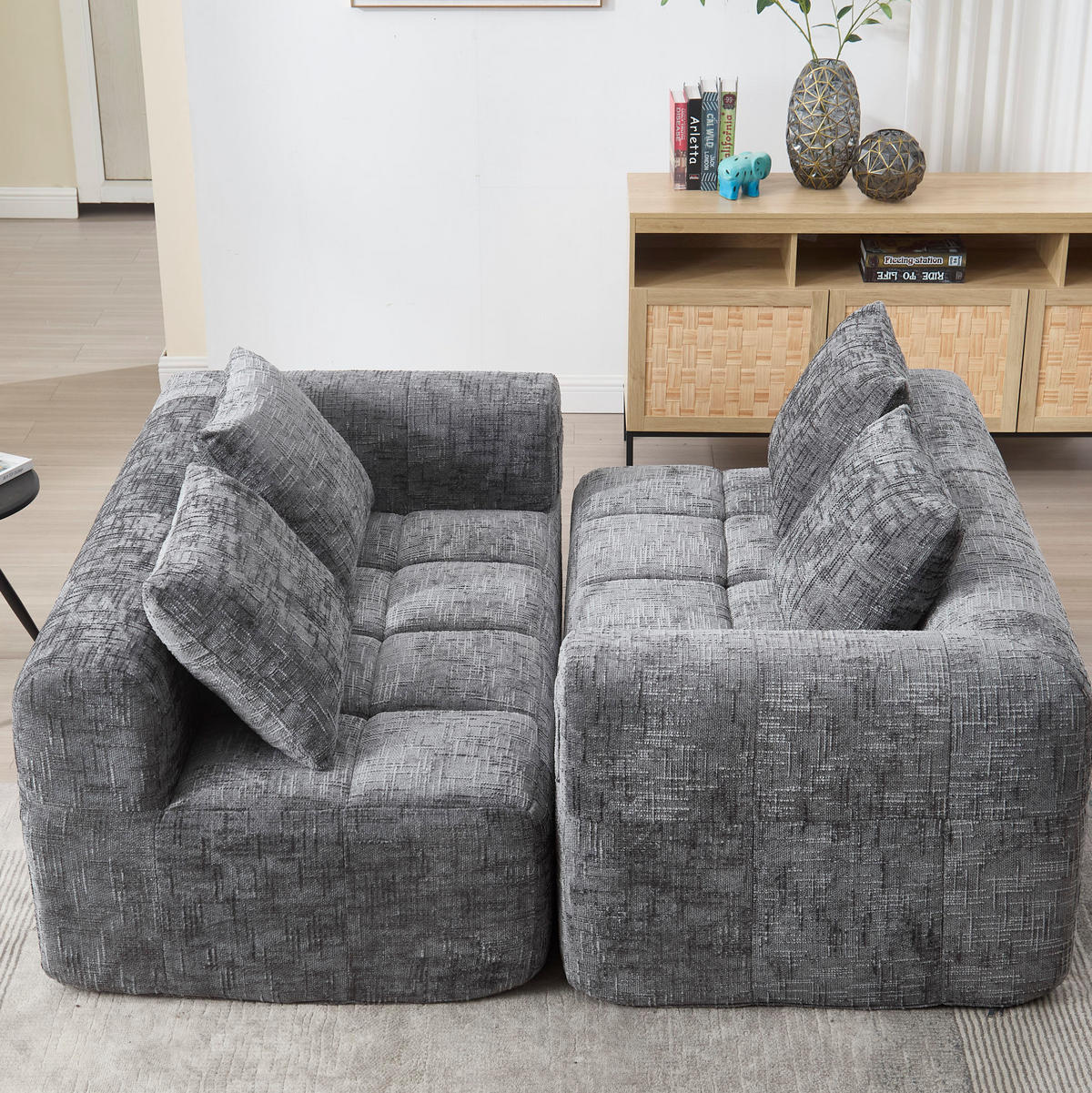 SOFA mit Seitentaschen 158x90x60 cm Chenille Gray - Grau, Kunststoff (158/60/90cm) - Meubliv