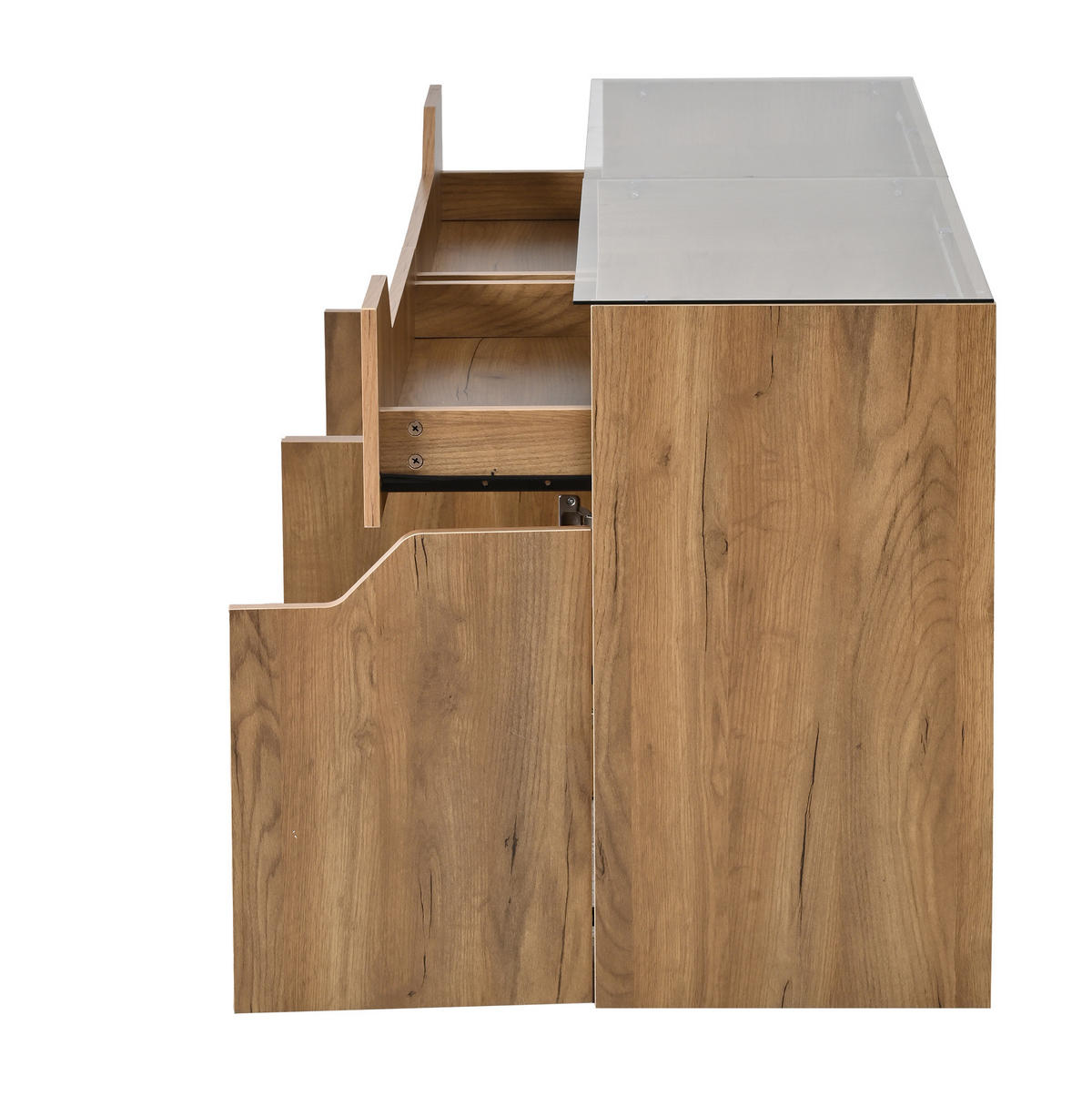 SIDEBOARD 140/40/70 cm natur aus MDF mit Glasplatte und 2 Schubladen - Naturfarben, Holzwerkstoff (140/70/40cm) - OKWISH