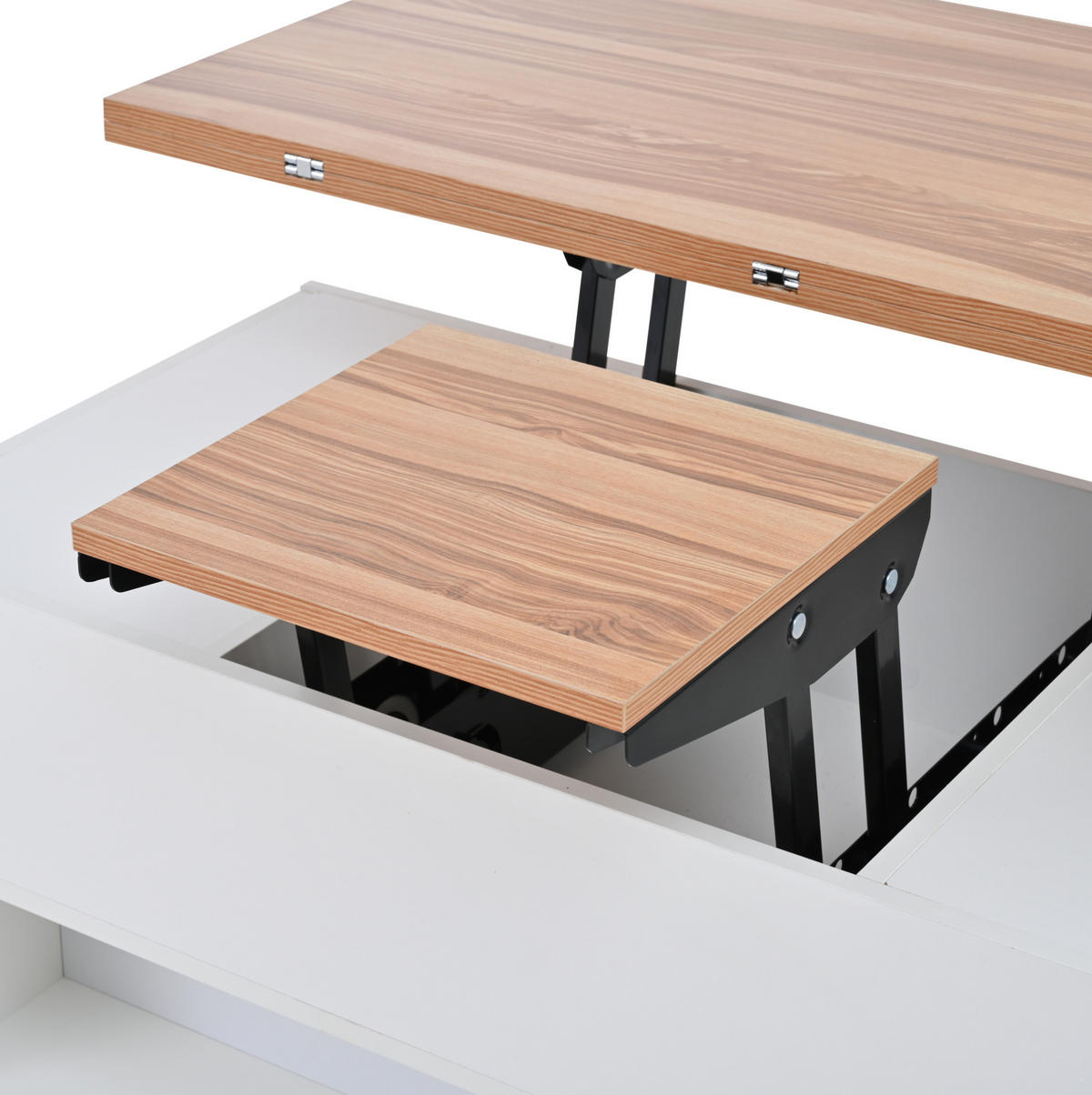 COUCHTISCH 100/50/52 cm Weiß/Holzfarbe aus Spanplatte mit anhebbarer Tischplatte - Weiß, Holzwerkstoff (100/50/52cm) - OKMYHOME
