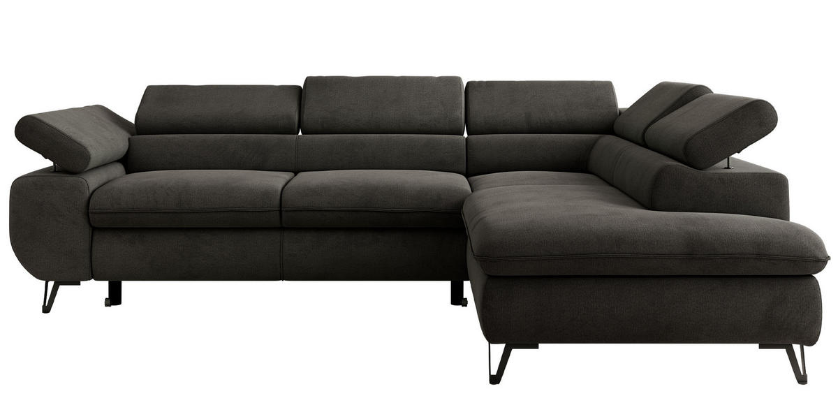 ECKSOFA PABLO L Dunkelgrau Velvet - Rechts Seite - Dunkelgrau/Schwarz, Textil/Metall (273/208cm) - MKS