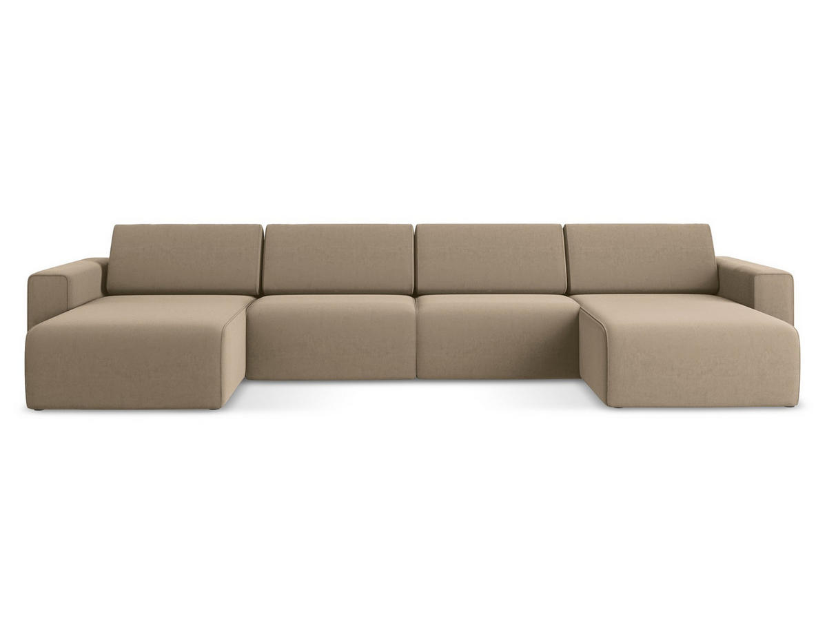 WOHNLANDSCHAFT Samt Stoff Beige - Beige/Schwarz, Kunststoff/Textil (404/80/167cm) - Makamii