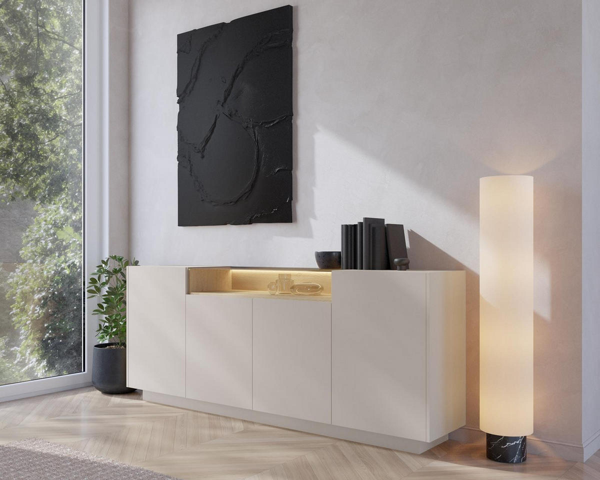 KIRO_B_KOMODA_203_4D/BEZ - Beige, Holzwerkstoff (203/83/40cm) - Bettso