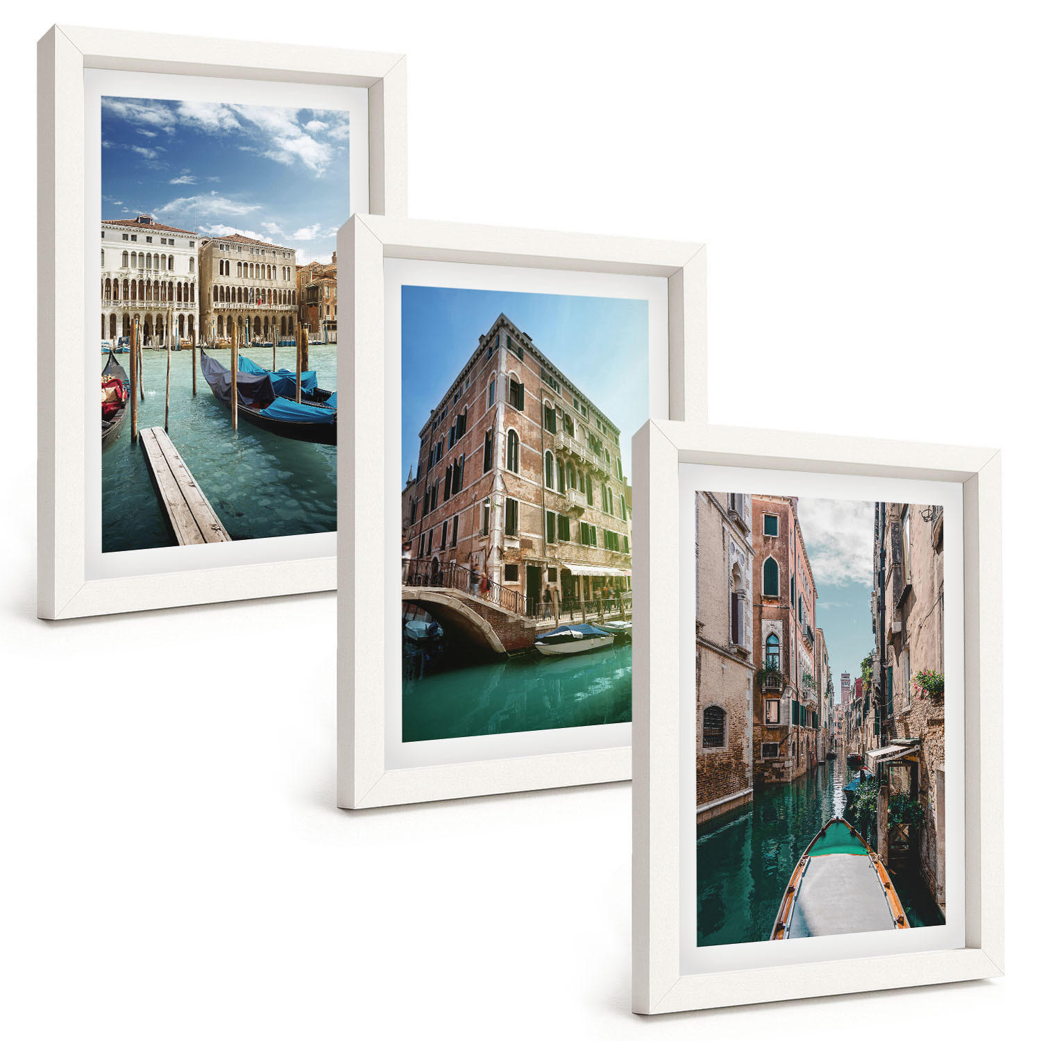 BILDER SET 3er Set - 20x30 cm Weißer Rahmen - Architektur der Kanäle von Venedig - Weiß, Kunststoff (20/30cm) - TULUP