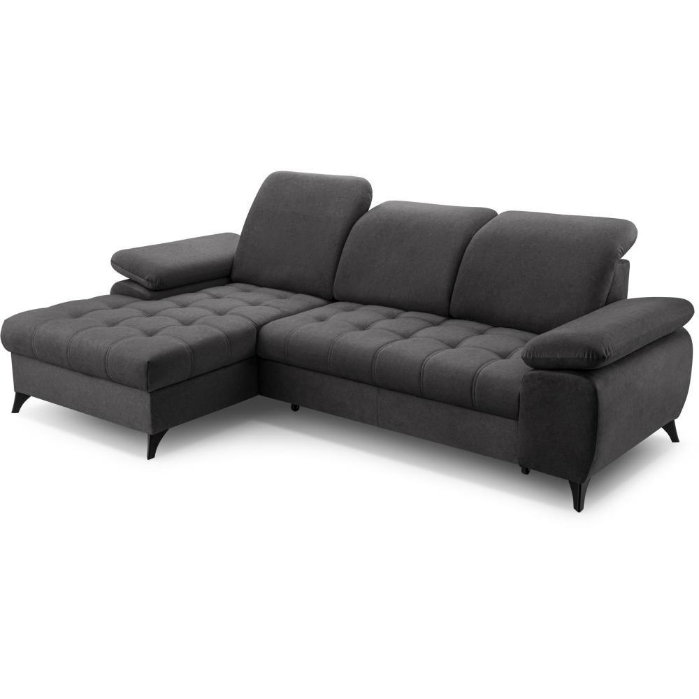 ECKSCHLAFSOFA Bello graphit links - Schwarz/Graphitfarben, Textil (265/156cm) - Beautysofa