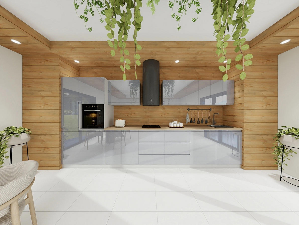 KÜCHENZEILE 420 cm - Aspen KA6-M420 - in Grau/Hochglanz - Grau, Holz (420/212/58cm)