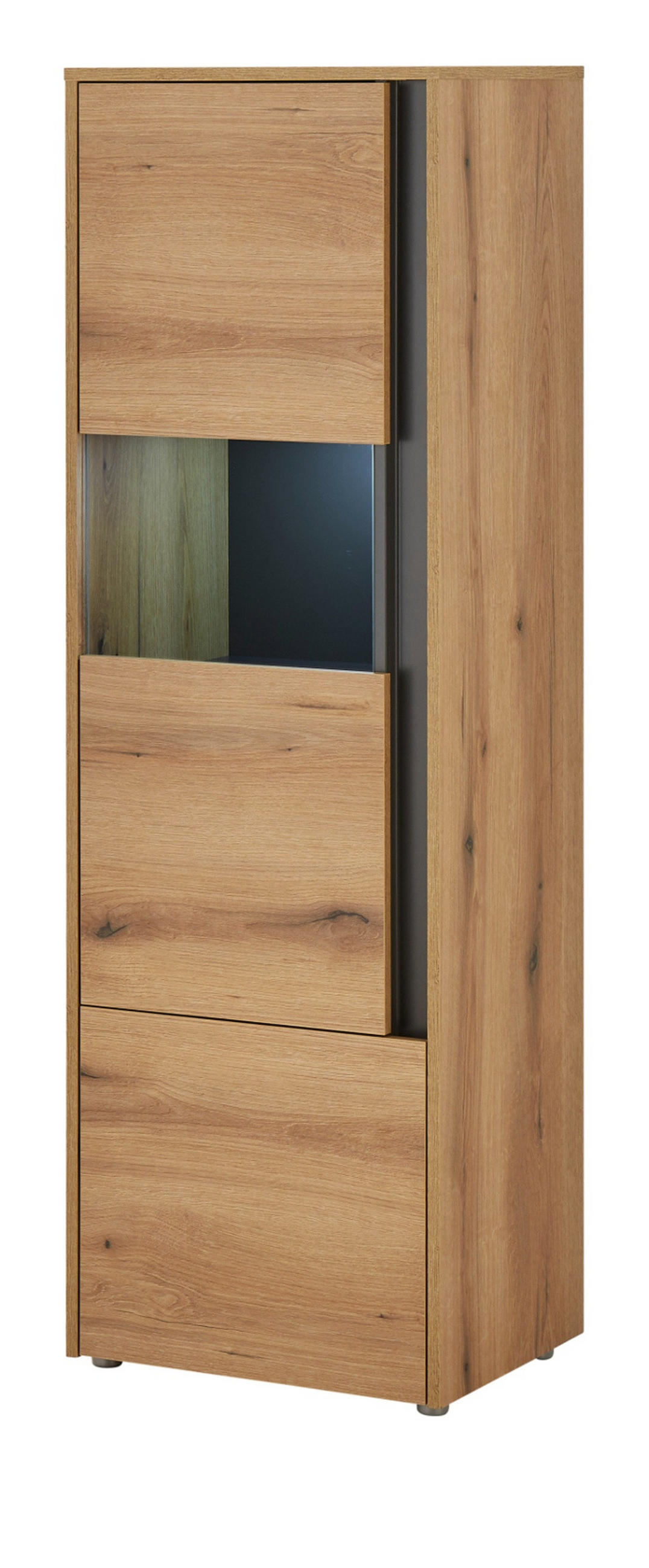 VITRINE Eiche Evoke 50 x 155 cm, Vitrinenschrank 2-türig mit 4 Fächern - Eichefarben/Schwarz, Glas/Holzwerkstoff (50/155/40cm) - Furn.Design