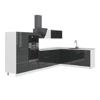 KUHINJA V OBLIKI ČRKE L Fame-Line, Antracit z visokim sijajem/Bela, 347 x 207 cm brez delovne plošče - bela/antracit, leseni material (347/153.6/51.6cm) - Vicco