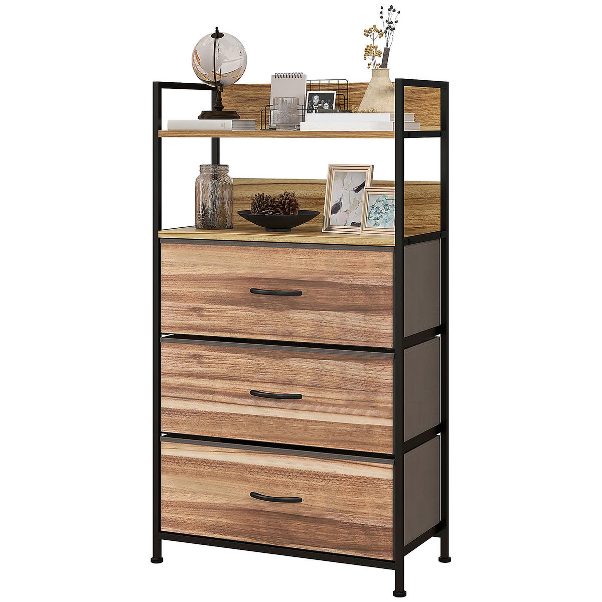 KOMMODE DE-12417 3 Schubladen 60/29/101 cm Schwarz/Holzoptik - Eichefarben, Metall (60/101/29cm) - ComfortXL