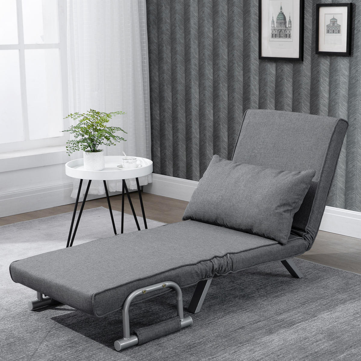 3-IN-1 Schlafsofa Schlafsessel Armlehne Klappbett Gästebett Chaiselongue Grau - Hellgrau, Kunststoff (69/80/65cm) - HOMCOM