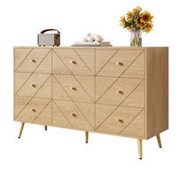 KOMMODE, 9 Schubladen, PB mit Eisenbeinen, geometrische Fronten, 120x39x80 cm, Natur - Naturfarben, Holzwerkstoff (39/80/120cm) - Modfu