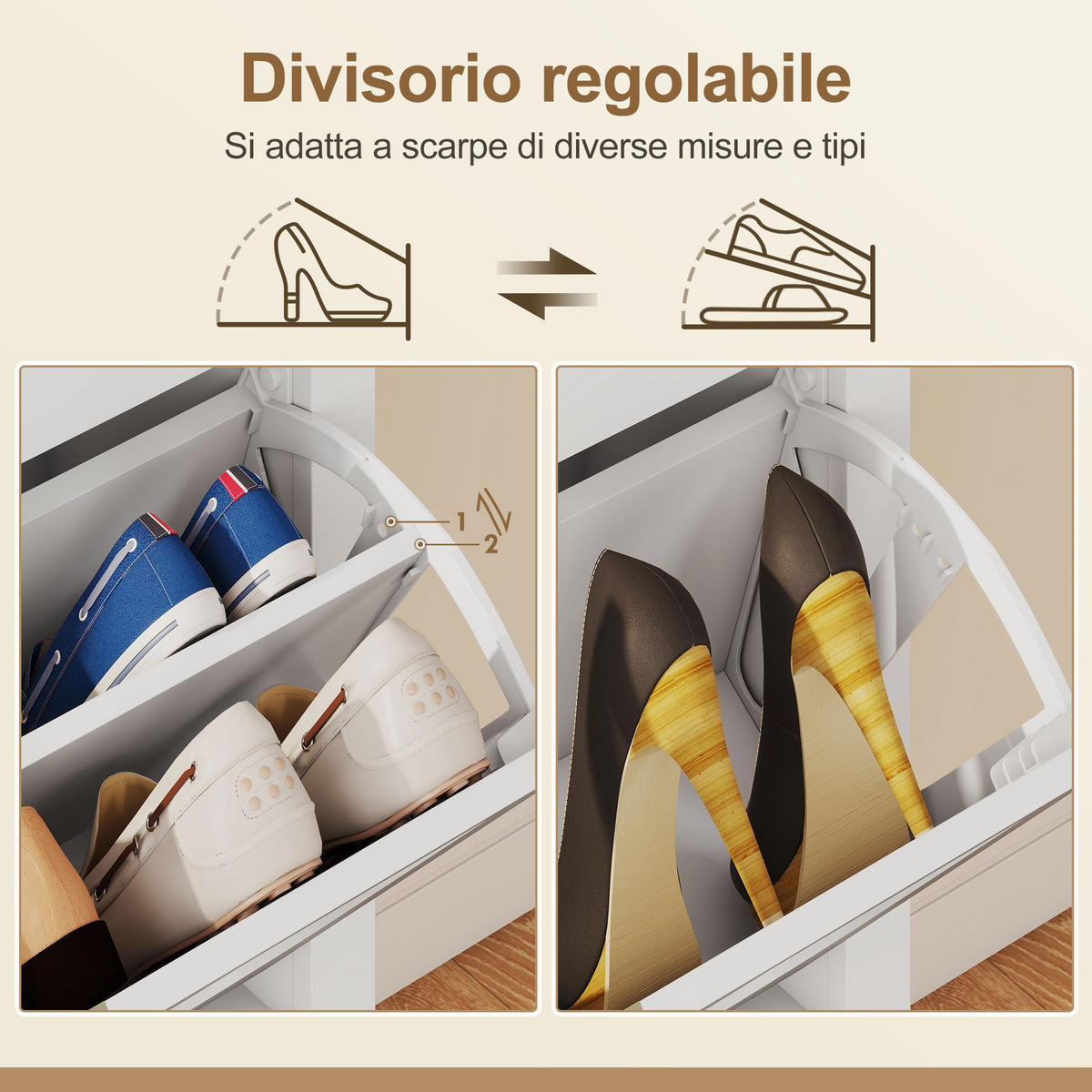 SCHUHREGAL,2 kippbare Schubladen Boho-Stil für 14 Paar 80x24x95,5cm,weiß - Weiß, Holzwerkstoff (80/95.5/24cm) - Vallsero