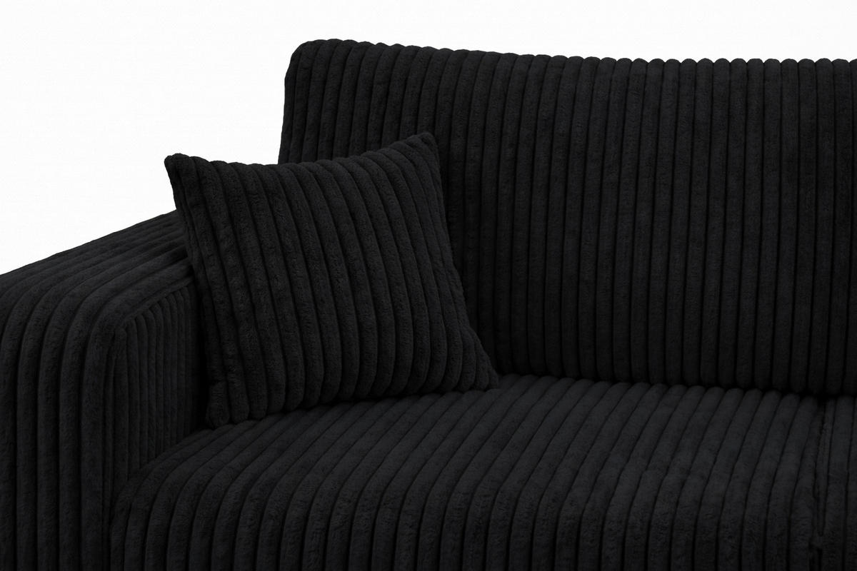 ECKSOFA Mit Schlaffunktion, Cordstoff Tilia, Schwarz, Rechts, ROUND ONE XL - Schwarz, Holz (271/175cm) - Kaiser Möbel