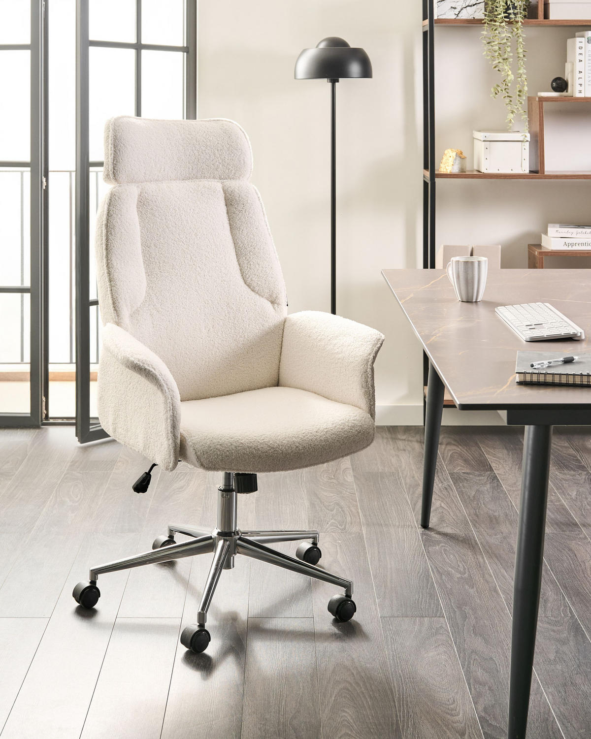 BÜROSTUHL Cremeweiß Pilot - Silberfarben/Weiß, Textil (72/117/72cm) - Beliani