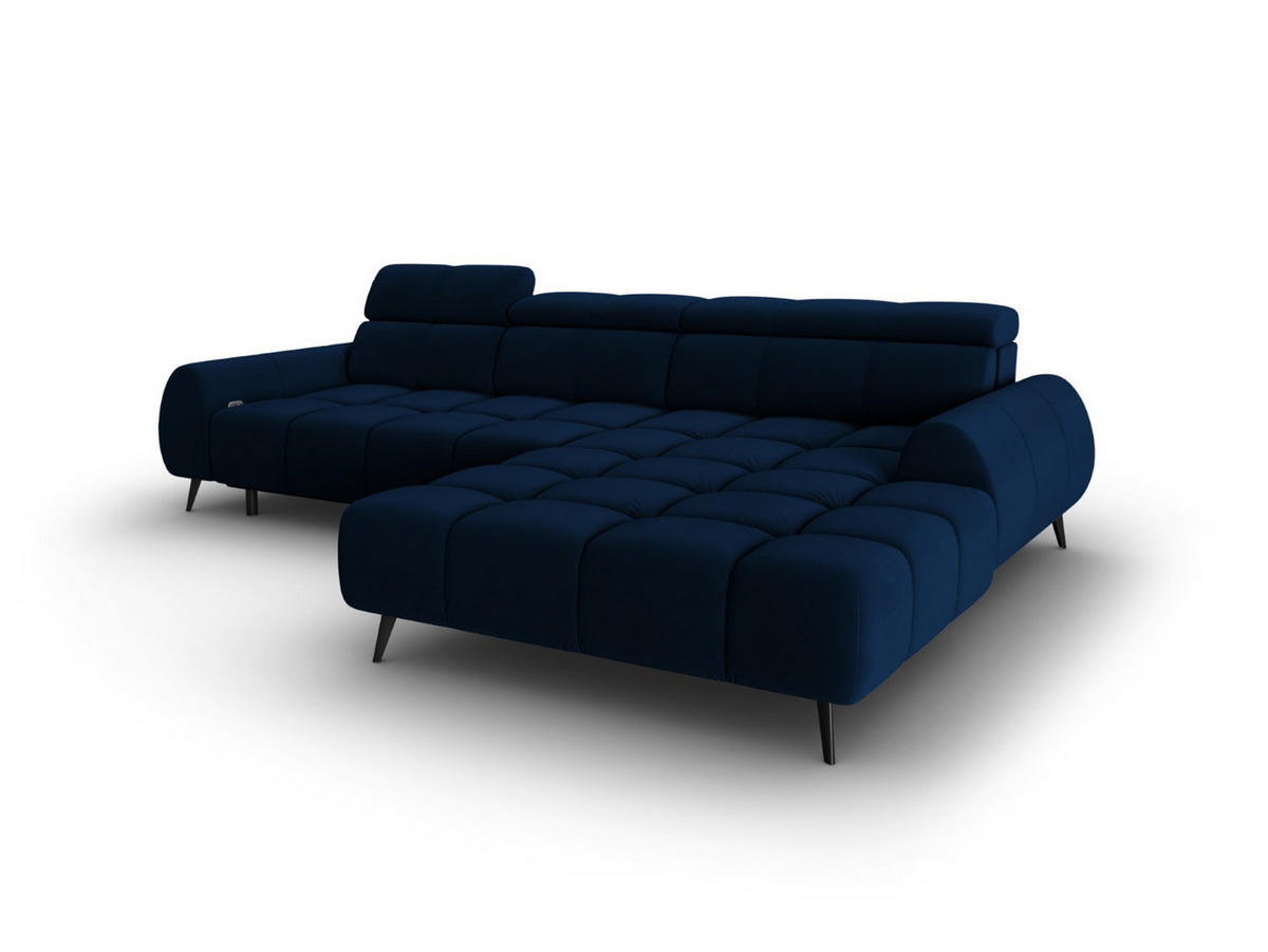 ELEKTRISCHES-ECKSOFA rechts Alyse aus Samt königsblau 5 Sitzplätze - Blau, Textil (188/295cm) - Micadoni
