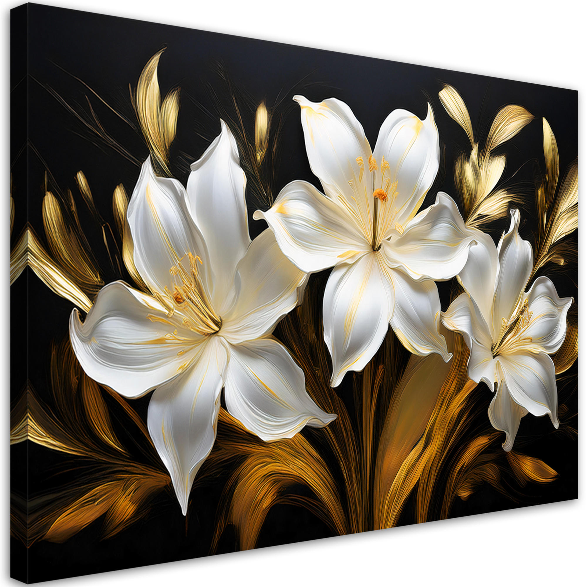 WANDBILD abstrakte glamour weiße lilien blumen - Weiß, Textil (60/40cm) - Feeby