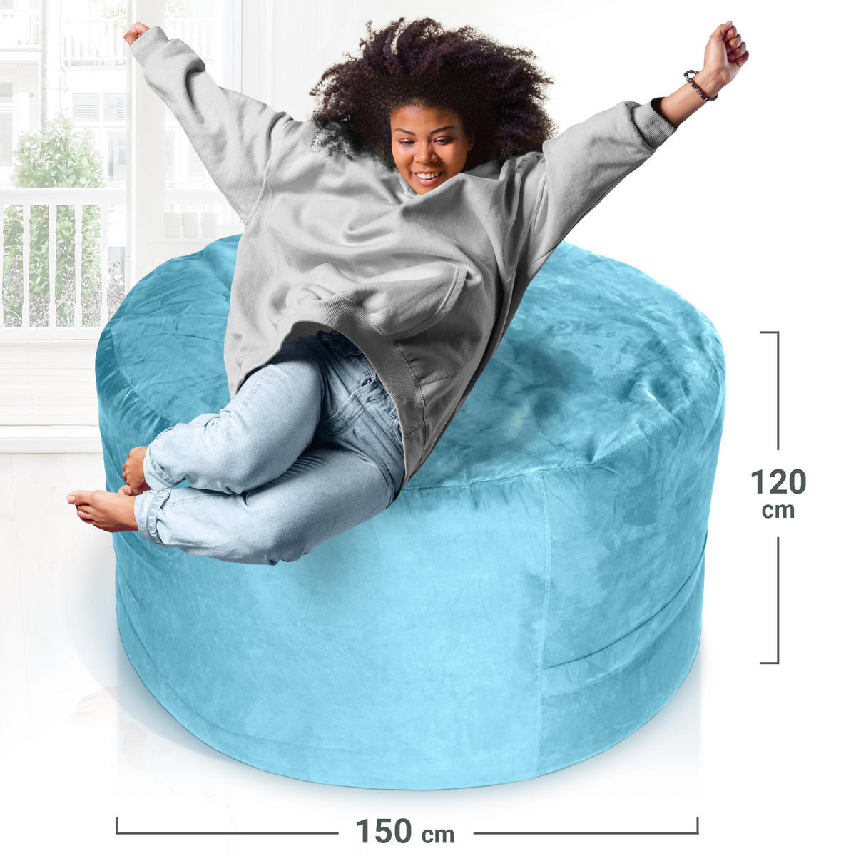 RIESEN-SITZSACK XXL JUMBO Velours 5ft - Hellblau, Textil (150/120/150cm) - Green Bean