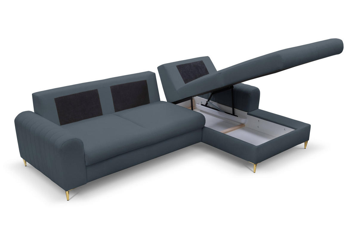 ECKSOFA VERONA R-S Blau Geflochtener Stoff mit Schlaffunktion - Blau, Holz (251/164cm) - MASSENO