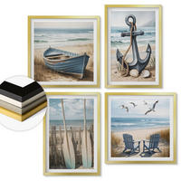 WANDBILDER 4er Set - 50x50 cm & 40x60 cm Goldrahmen - Anker, Boot, Ruder, Strand - Goldfarben, Kunststoff (50/50cm) - ArtPrintCave